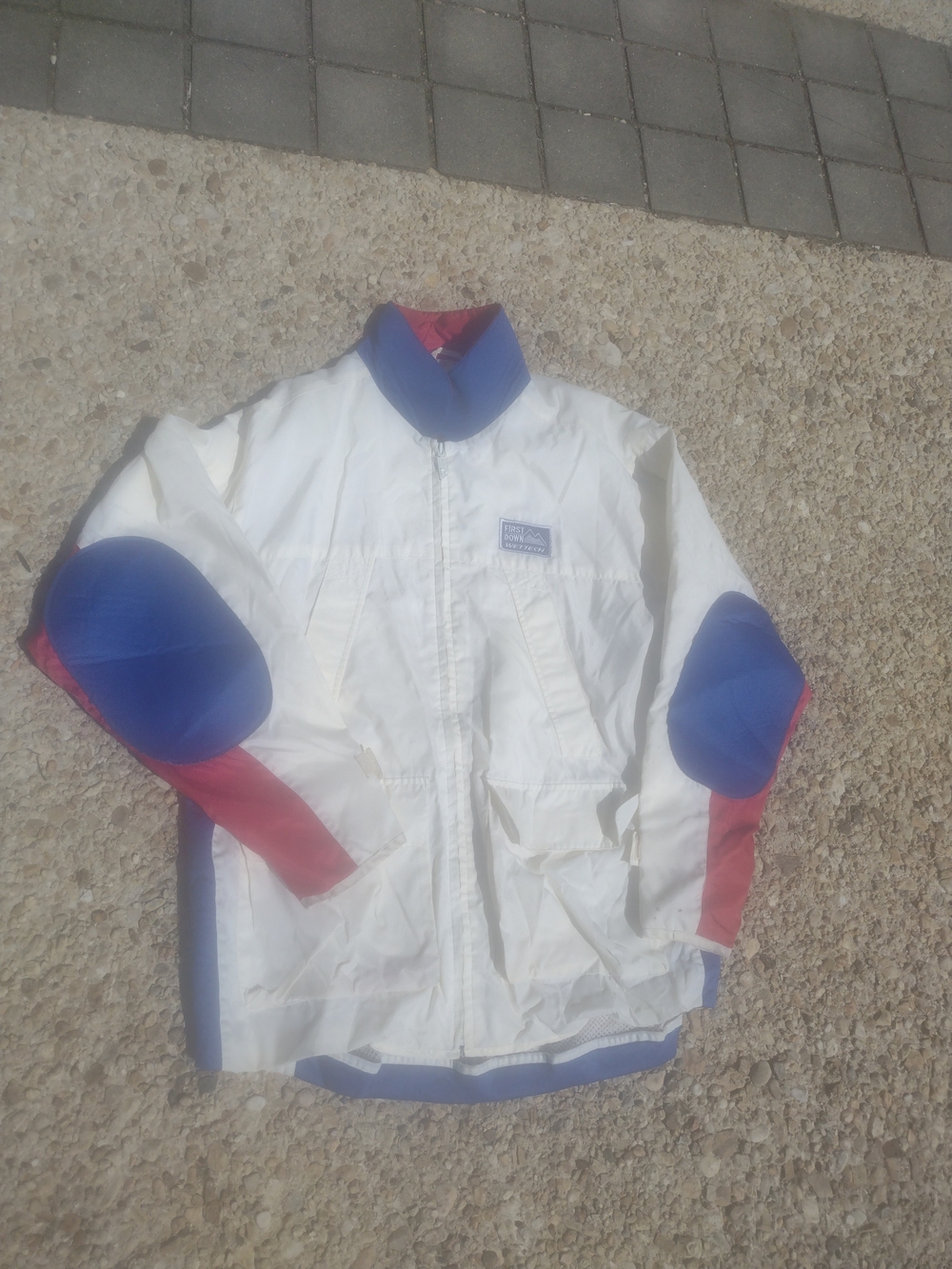 Vintage White Windbreaker Jacket with Blue & Red Accents